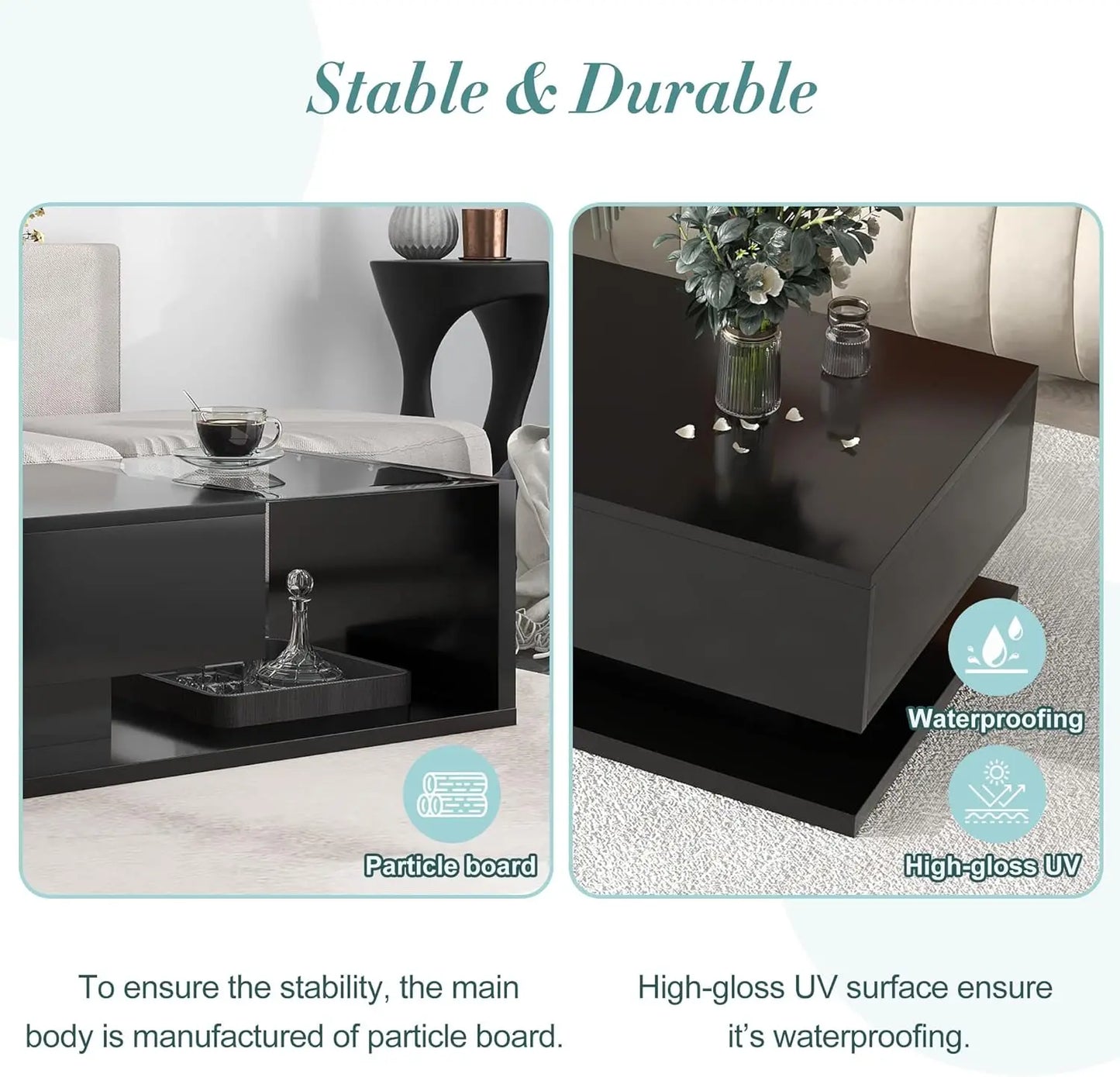 High-Gloss Modernist 2-Tier Center Table for Living Room