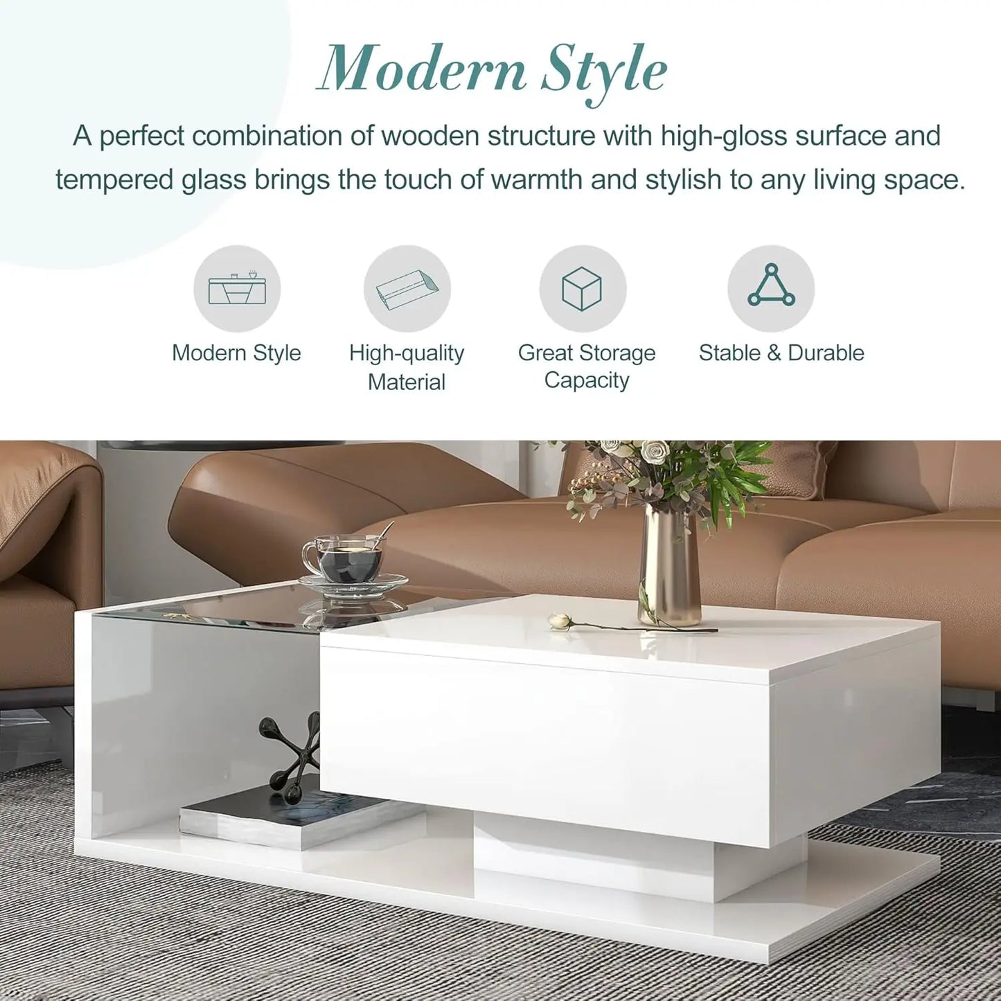 High-Gloss Modernist 2-Tier Center Table for Living Room