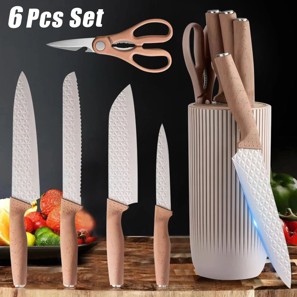 Steel Kitchen Knife Set, beige grey 6pcs Gift box