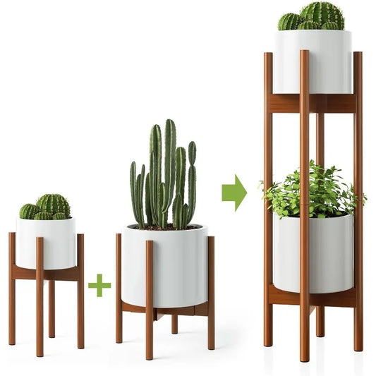 2 Pack Mid Century Modern Plant Stands with 2 Tier Use Method