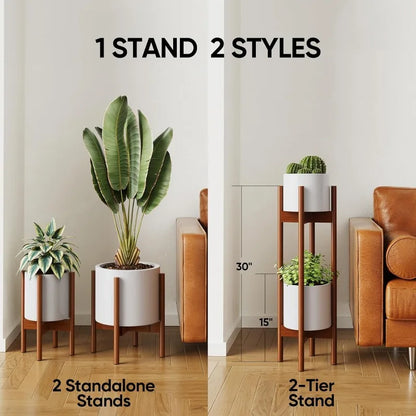 2 Pack Mid Century Modern Plant Stands with 2 Tier Use Method
